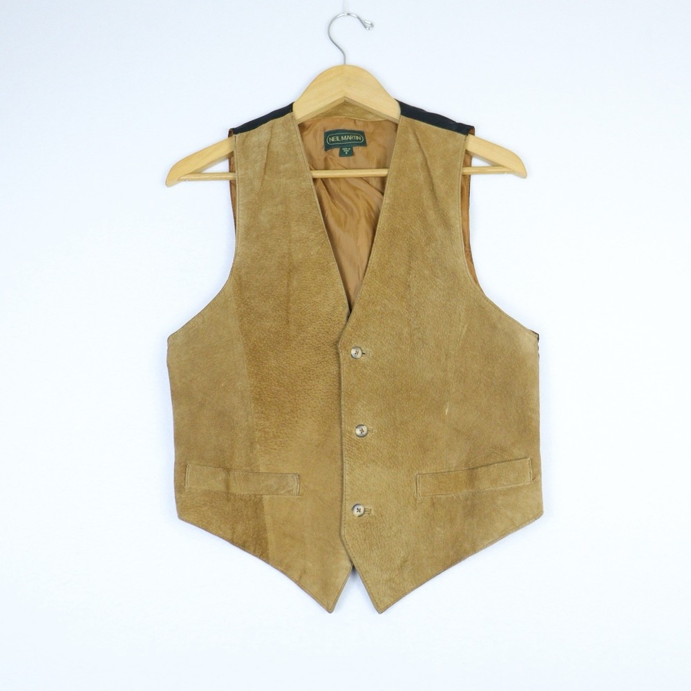 Neil Martin Brown Suede Vest Mens S Black Satin Back Western Cowboy